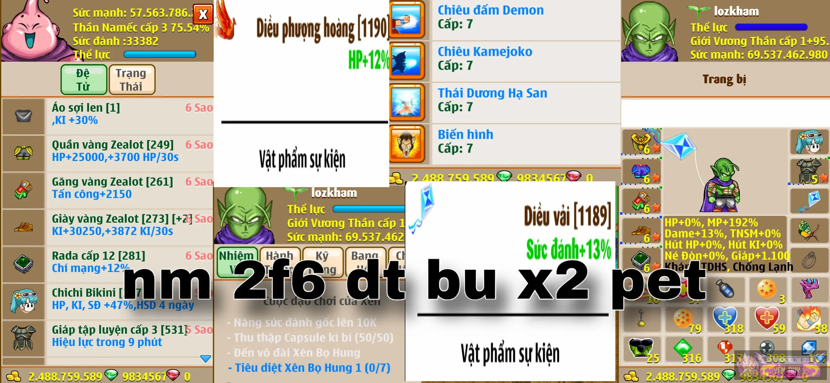 nm 2f6 đệ bư skill đẹp x2 pet glt ngon full map